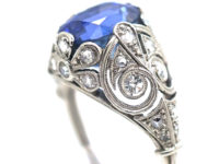 Art Deco Sapphire & Diamond Ring with Highly Ornate Mount