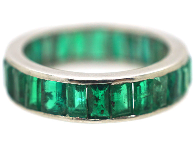 Art Deco 18ct White Gold Full Eternity Ring set with Baguette Cut Emeralds