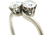 Edwardian Platinum & Diamond Two Stone Crossover Ring