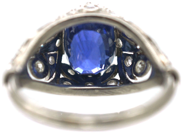 Art Deco Sapphire & Diamond Ring with Highly Ornate Mount