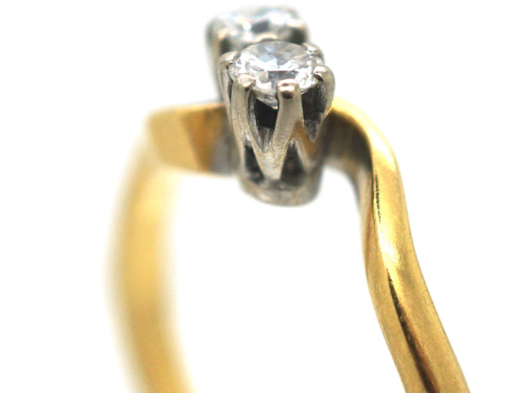 Edwardian 18ct Gold & Platinum, Two Stone Diamond Twist Ring