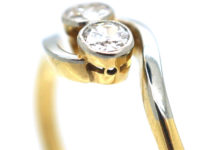 Edwardian 18ct Gold & Platinum Two Stone Diamond Crossover Ring