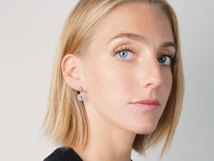 Edwardian Platinum & Diamond Drop Cluster Earrings