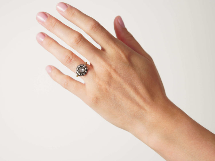 Stuart Rose Diamond Cluster Ring with Black Enamel Detail