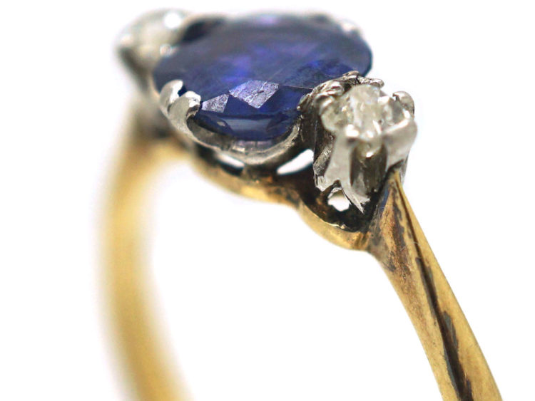 Edwardian 18ct Gold & Platinum, Colour Change Sapphire & Diamond Three Stone Ring