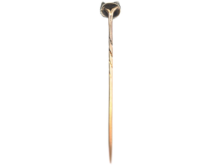 Edwardian Rose Diamond Fox Head Tie Pin with Ruby Eyes