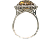 Art Deco Platinum, Zircon & Diamond Large Cluster Ring