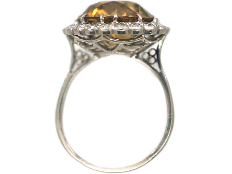 Art Deco Platinum, Zircon & Diamond Large Cluster Ring