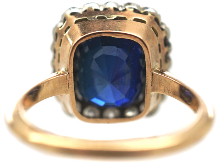 18ct Gold, Ceylon Sapphire & Diamond Cluster Ring