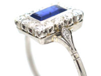 Art Deco Platinum Sapphire & Diamond Rectangular Shaped Ring
