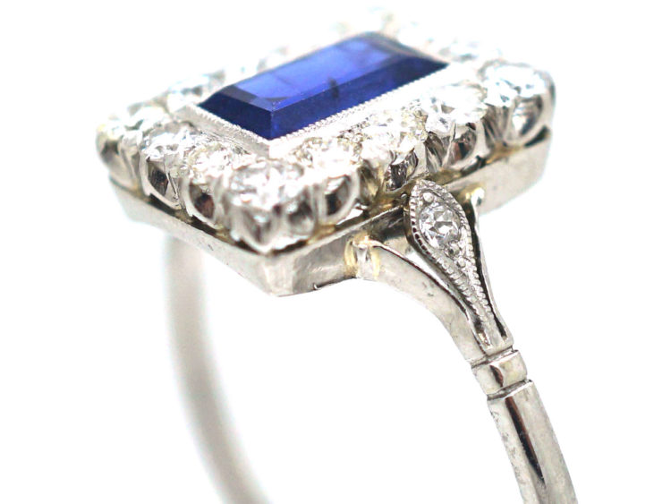 Art Deco Platinum Sapphire & Diamond Rectangular Shaped Ring