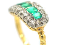 Edwardian Emerald Five Stone & Diamond Boat Shaped Ring
