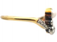 Art Nouveau 18ct Gold, Platinum, Natural Pearl & Diamond Crossover Ring