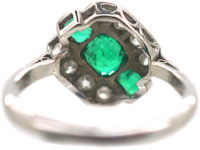Art Deco 18ct White Gold & Platinum, Emerald & Diamond Ring
