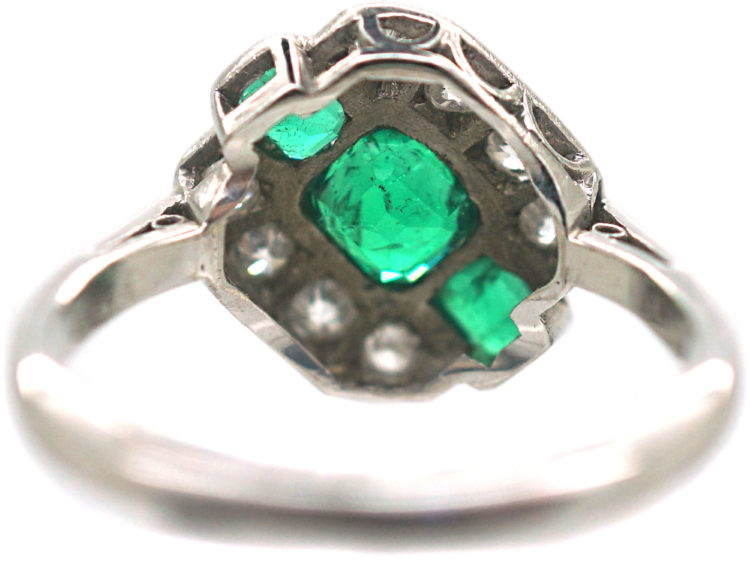 Art Deco 18ct White Gold & Platinum, Emerald & Diamond Ring