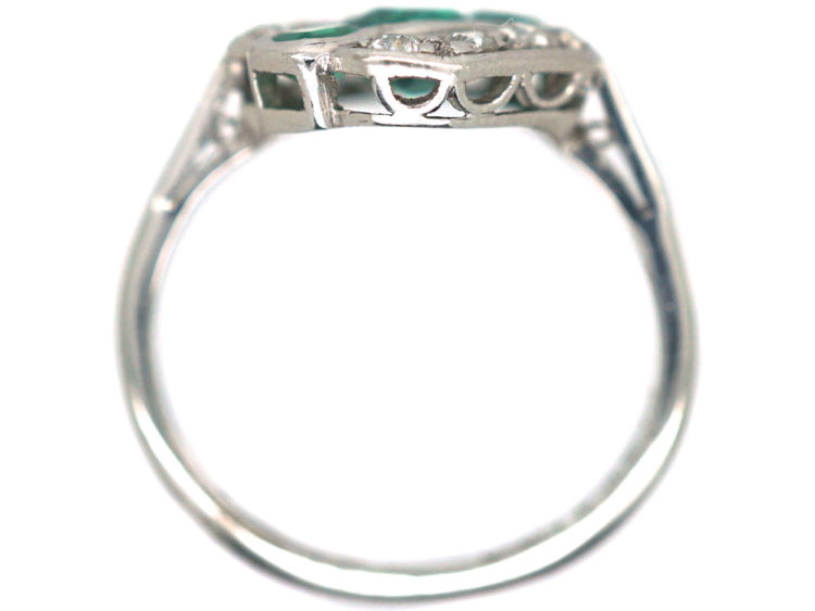Art Deco 18ct White Gold & Platinum, Emerald & Diamond Ring