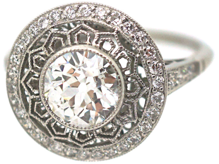 Art Deco Platinum & Diamond Target Ring