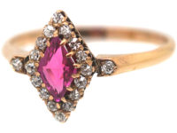 Edwardian 18ct Gold, Pink Sapphire & Rose Diamond, Diamond Shaped Ring