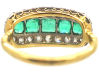 Edwardian Emerald Five Stone & Diamond Boat Shaped Ring