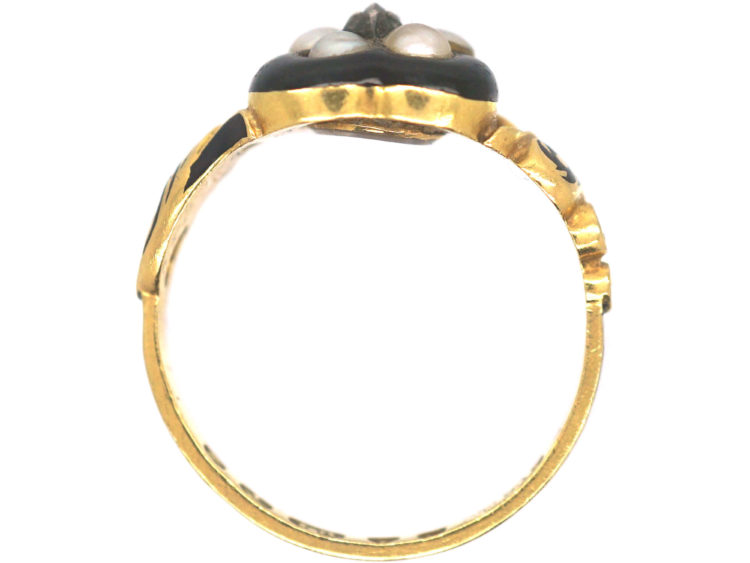 William IV 18ct Gold & Black Enamel Heart Shaped Ring