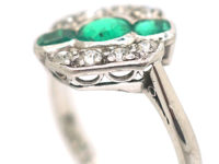 Art Deco 18ct White Gold & Platinum, Emerald & Diamond Ring