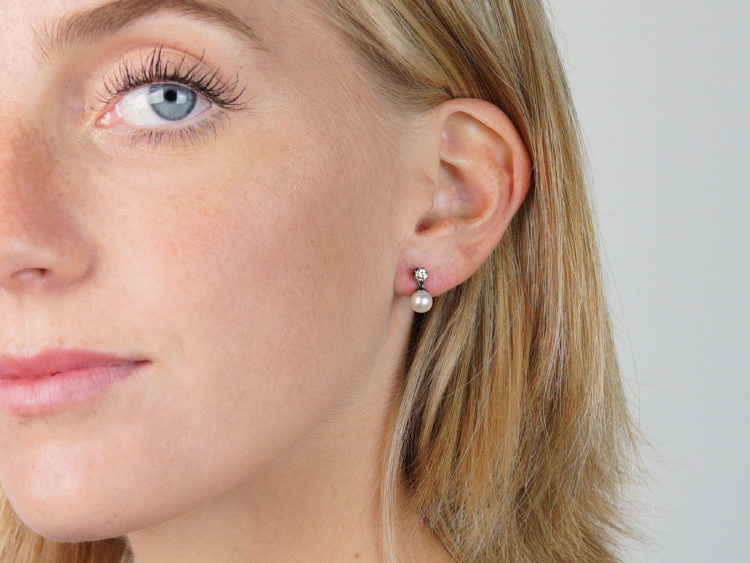 Edwardian Natural Saltwater Pearl & Diamond Earrings