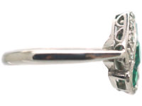 Art Deco 18ct White Gold & Platinum, Emerald & Diamond Ring
