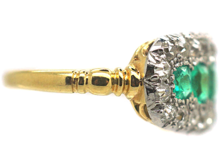 Edwardian Emerald Five Stone & Diamond Boat Shaped Ring