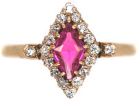 Edwardian 18ct Gold, Pink Sapphire & Rose Diamond, Diamond Shaped Ring