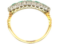Edwardian Emerald Five Stone & Diamond Boat Shaped Ring