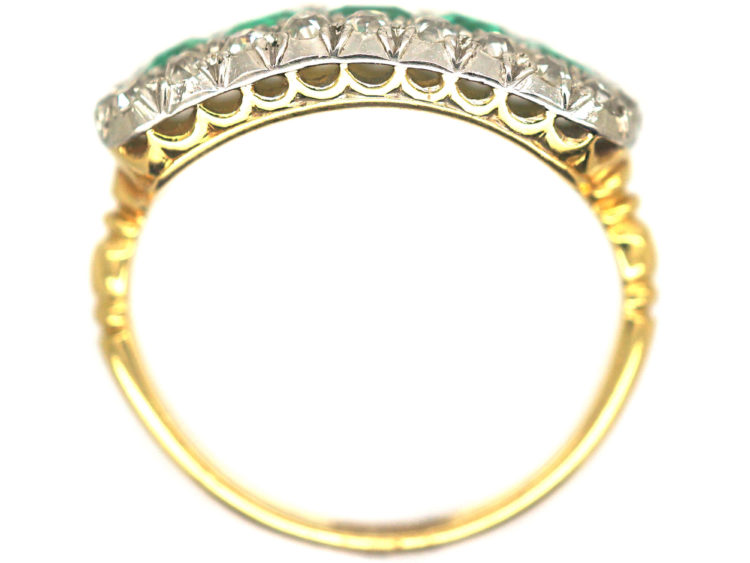 Edwardian Emerald Five Stone & Diamond Boat Shaped Ring