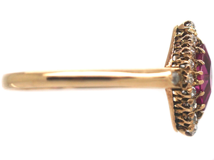Edwardian 18ct Gold, Pink Sapphire & Rose Diamond, Diamond Shaped Ring