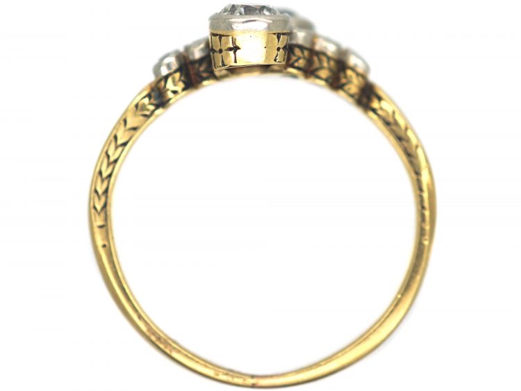 Edwardian 14ct Gold, Platinum & Diamond Crossover Ring