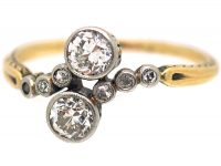Edwardian 14ct Gold, Platinum & Diamond Crossover Ring