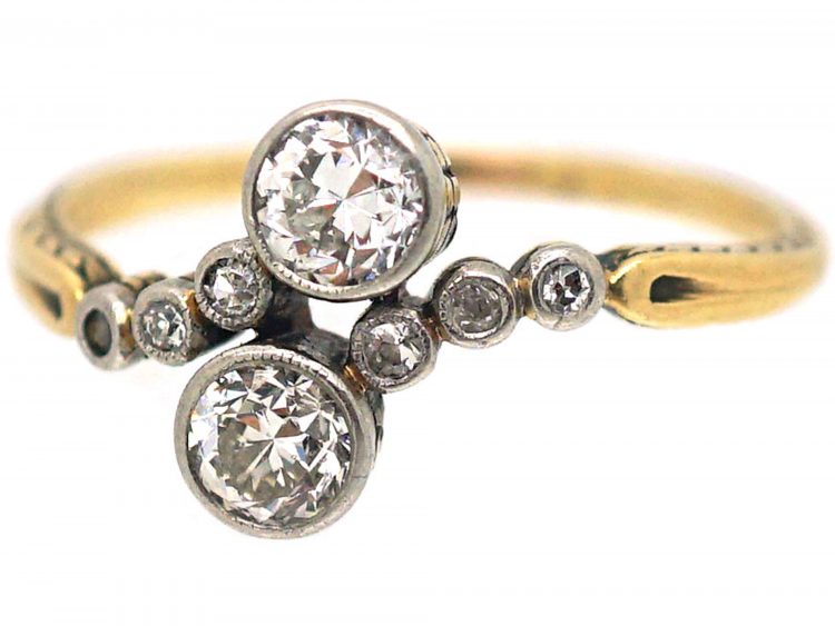 Edwardian 14ct Gold, Platinum & Diamond Crossover Ring