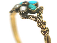 Georgian 15ct Gold, Turquoise, Ruby ​& Natural Split Pearl Cluster Pansy Ring