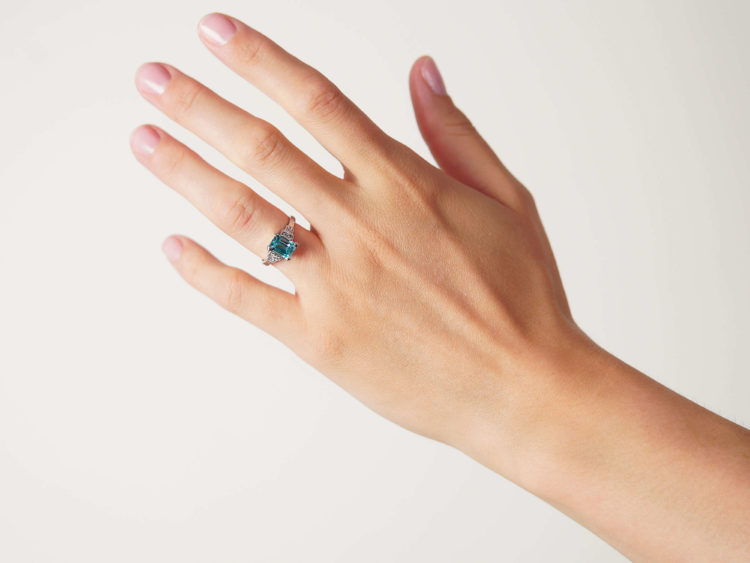 18ct White Gold, Aquamarine & Diamond Ring