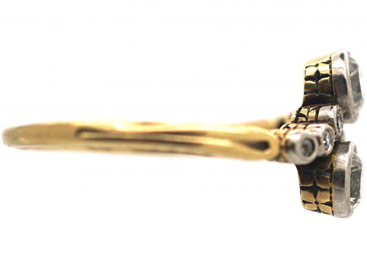 Edwardian 14ct Gold, Platinum & Diamond Crossover Ring