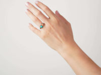 Victorian 18ct Gold Double Heart Ring set with Rose Diamonds, Turquoise & Coral