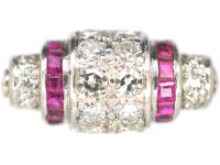 Art Deco Platinum, Ruby & Diamond Rollover Ring