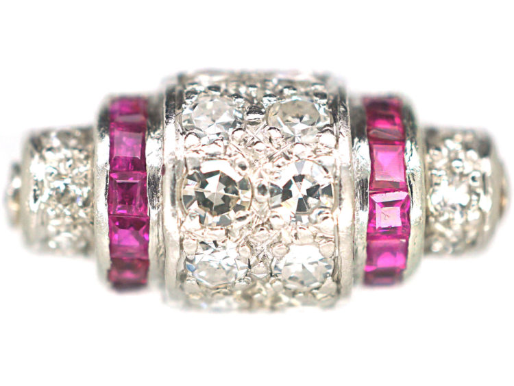 Art Deco Platinum, Ruby & Diamond Rollover Ring