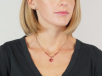 Edwardian 9ct Gold & Strawberry Red & White Enamel Heart Necklace