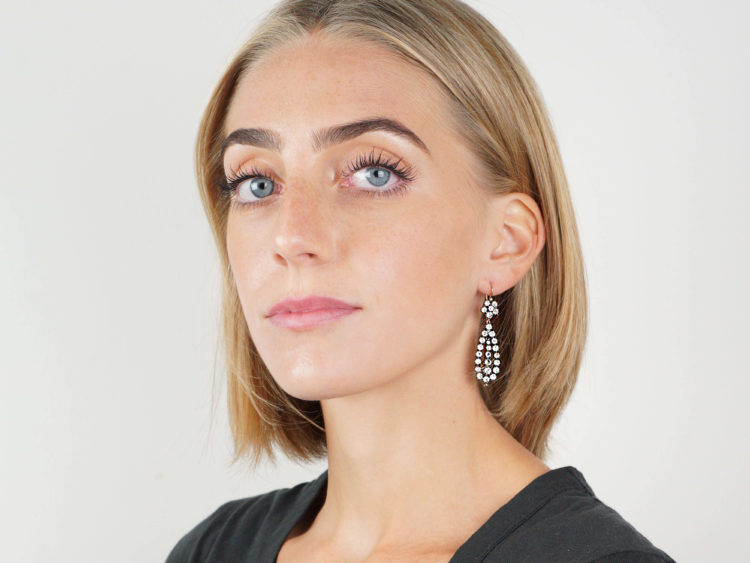 Georgian Silver, Gold & Paste Long Drop Earrings