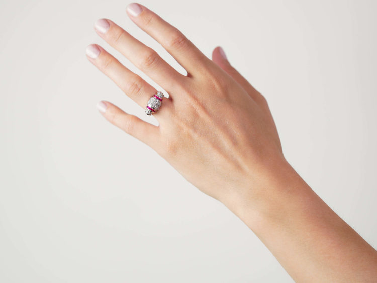 Art Deco Platinum, Ruby & Diamond Rollover Ring