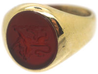 9ct Gold Signet Ring with Carnelian Intaglio of a Lion