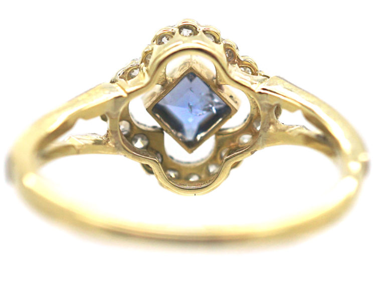 Art Deco 18ct Gold & Platinum, Sapphire & Diamond Cluster Ring