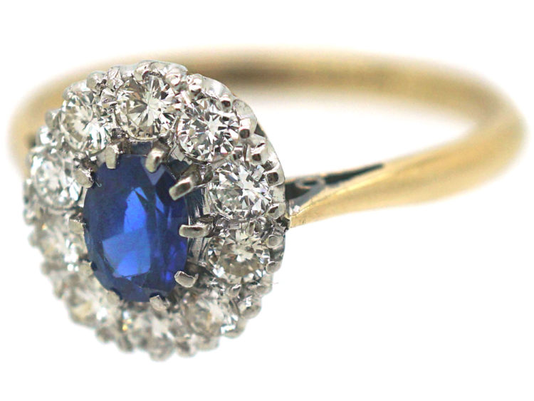 18ct Gold & Platinum, Sapphire & Diamond Oval Cluster Ring