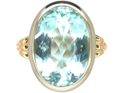 Retro 18ct White & Yellow Gold Large Aquamarine Ring
