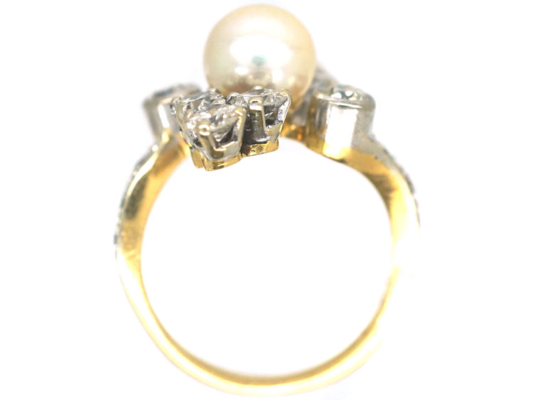 French Retro 18ct Gold & Platinum, Diamond & Pearl Ring