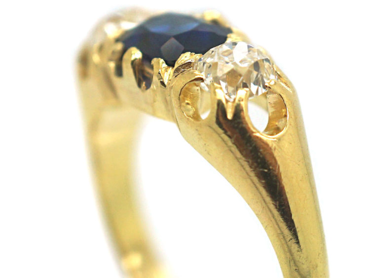 Victorian 18ct Gold Sapphire & Diamond Three Stone Ring